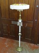 French style gilt brass and white standard lamp with coloured glass style leaded shade E/T