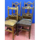 Two antique oak farmhouse chairs & two high back Edwardian side chairs