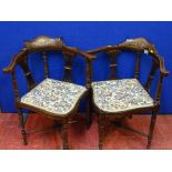 A pair of Edwardian inlaid mahogany corner chairs