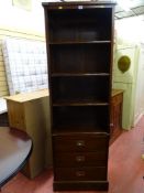 A modern antique-style hardwood display cupboard with adjustable shelving & three lower drawers