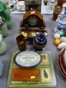 An attractive mahogany mantel clock and a parcel of miscellaneous items