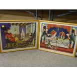 Two 1960s colourful prints titled 'Puss in Boots' & 'Tom Thumb'