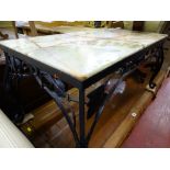 Ornate metal base faux marble topped coffee table