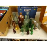 Ship in a bottle, vintage soda and other bottles etc