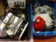 Two tubs of household electrical items etc E/T