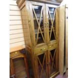 Excellent James Town vintage oak bookcase cupboard with four glazed doors and two central drawers