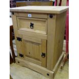 Mexican pine style bedside cabinet with single drawer and base cupboard