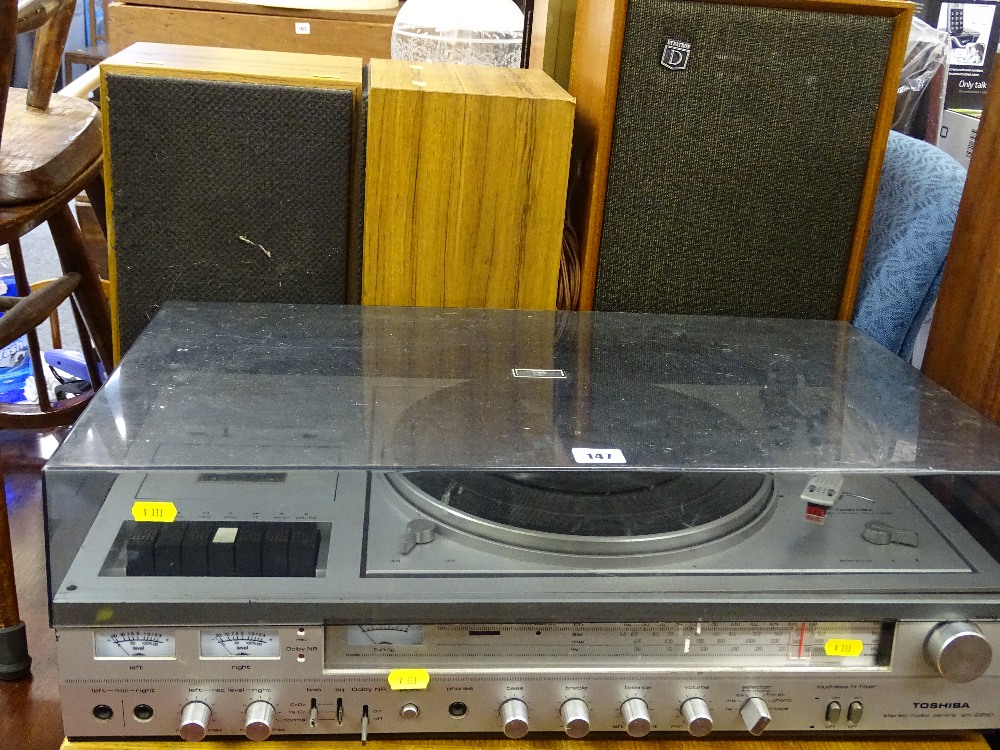 Vintage Toshiba SM-2950 stereo music centre, pair of Dynatron wooden cased speakers and one other