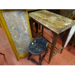 Small occasional table with carved apron and a black painted four legged stool and a washstand