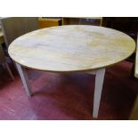 Large circular rustic style table with white painted legs (5ft diameter) and a painted wooden high