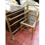 Wooden framed bedroom chair and a towel airer