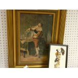 Gilt framed oleograph of a musketeer and an interesting framed African collage (butterfly pictures)