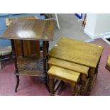 Oak nest of three tables and a square two tier occasional table