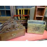 Brass embossed magazine/letter box with ship and a magazine rack with drawer plus one other and a