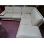 Large modern cream faux leather corner sofa