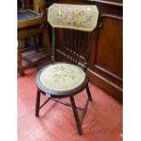 Small wooden stick back needlework upholstered bedroom chair