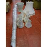 Large Venetian blind, pottery planter, large lampshade and quantity of smaller lamshades