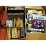 Parcel of vintage books and LP records in two boxes and a bag including Beatles items etc