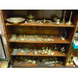 Large parcel of mainly brassware including inkwell, good quantity of horse brasses and bells etc
