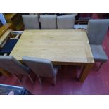 Excellent rectangular extending dining table and six faux leather chairs 150 x 90cms smallest