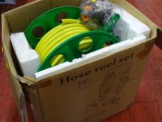 Boxed garden half inch hose reel set and accessories