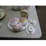 Floral decorative Wedgwood Meadow Sweet items and a similar mantel clock
