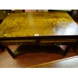 Modern reproduction coffee table with twin drawers and end flaps