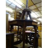 Octagonal occasional table, vintage wash dolly and a magazine rack