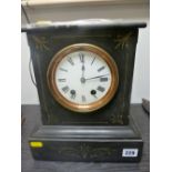 Victorian slate mantel clock with pendulum and key