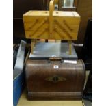 Wooden cased vintage Singer sewing machine and a wooden cantilever sewing box and contents