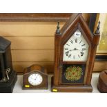 Steeple shaped polished mantel clock and another beadwork polished mantel clock