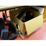 Plastic cantilever toolbox and contents and a box containing Black & Decker drills, various other