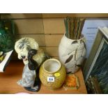 Dulux dog figurine, Brentley ware vase and one other, a vintage duck clothes brush etc