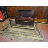 Vintage wooden toolbox, brass fender and one other