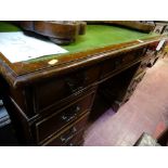 Reproduction leather tooled twin pedestal desk