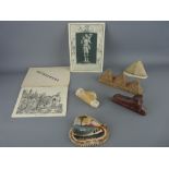 Collection of carved and other Egyptian themed ornamental ware and two items of ephemera