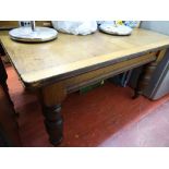 Vintage draw leaf table and a quantity of chairs with tapestry upholstered seats