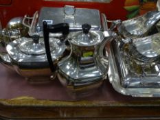 Good platedware including a lidded entree on spirit burner stand, a four piece teaset, a pair of