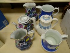Pair of Losol ware graduated jugs, matching teapot (lid damaged) and a pair of other jugs and