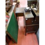 Lift up lid sewing box, oak bedside cabinet with opening top section, a vintage BT extension bell