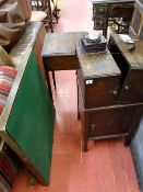 Lift up lid sewing box, oak bedside cabinet with opening top section, a vintage BT extension bell