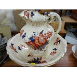 Victorian floral decorated washbowl and jug