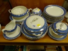 Approx forty pieces of Burleighware blue and gilt dinnerware