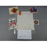 Motorcycle racing memorabilia including a letter written from the Ulster Grand Prix Supporter's Club