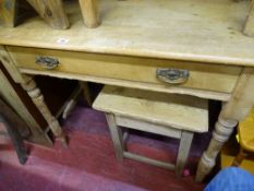 Pine single drawer washstand and stool