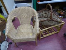 Basket weave chair, a woven basket and a conservatory table