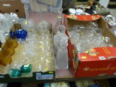 Good quantity of drinking glassware and five vintage decanters