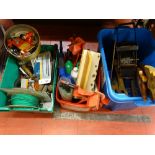 Three tubs of various garage items including saws etc