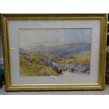 T J SOPER confident watercolour study of a meandering river in a countryside setting with people and