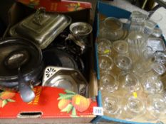Good box of plated ware and a quantity of drinking glasses